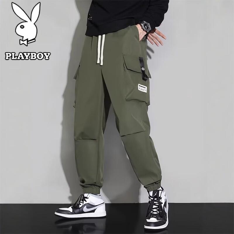 PLAYBOY Men's Loose Cuffed Casual Cargo Pants