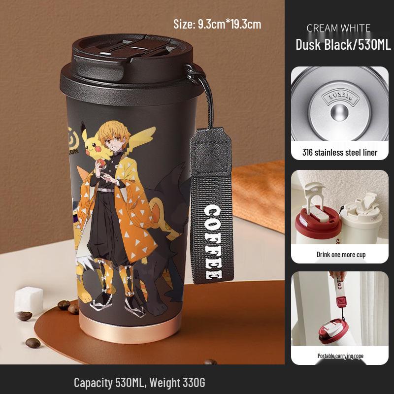 Demon Slayer Agatsuma Zenitsu Nerezový izolovaný hrnek se slámkou