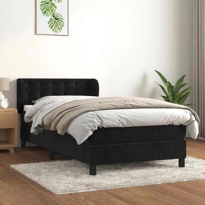 Maison Exclusive - Sommier à lattes de lit avec matelas Noir 90x190 cm Velours