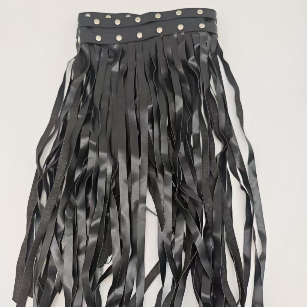 Women Sexy Body Harness Belt Tassels Short Leather Skirt Waistband Leather Lingerie  Bondage Punk Gothic Fetish Clothing