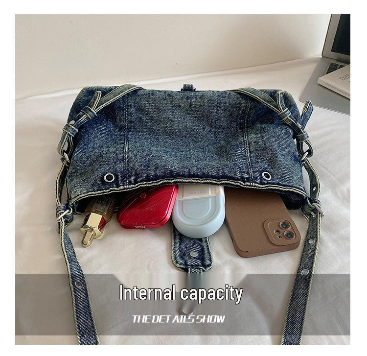 2026 Trendy Retro Denim Crossbody Bag - Large Capacity for Commuting or School