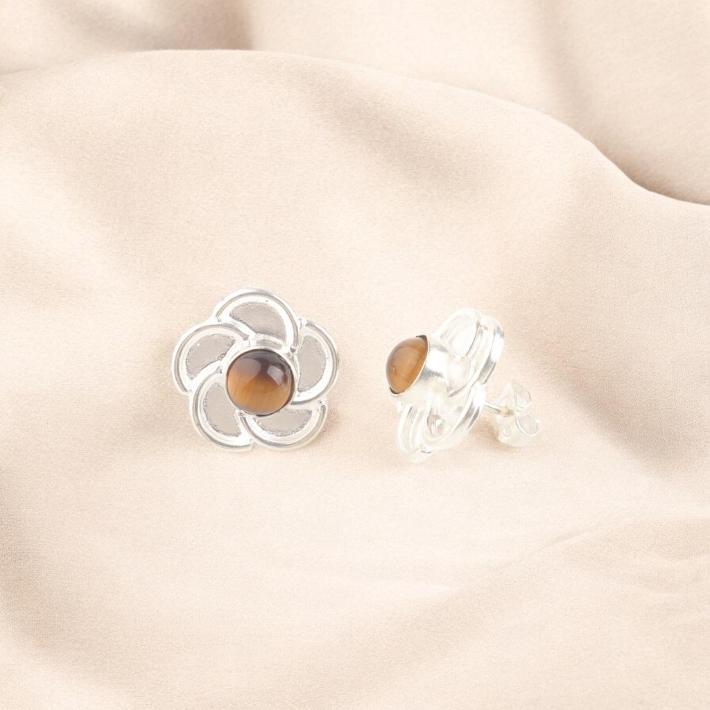 Rare Yellow Tiger Eye Gemstone 925 Sterling Silver Fine Jewelry Stud Earring0.5" EE-157-30