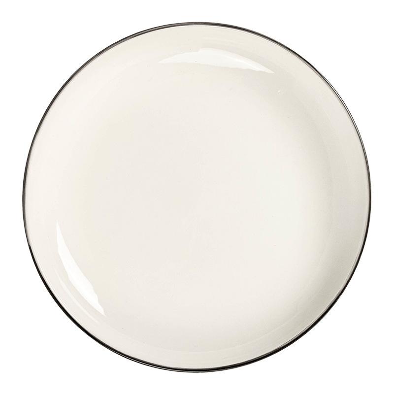 Simple Style Black Edge Ceramic Disc Design Sense Household Vegetable Plate Tableware Breakfast Plate Salad Plate Restaurant Plate