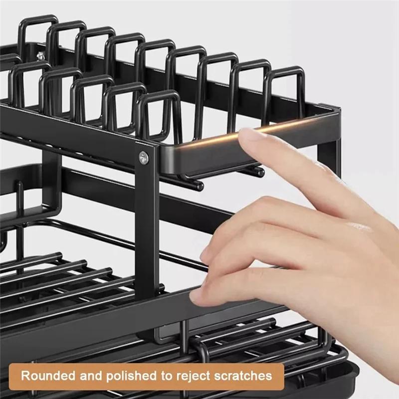 Carbon Steel Dish Rack with Drainboard, Sink Organizer, Dish Strainer Shelf for Kitchen Counter Storage