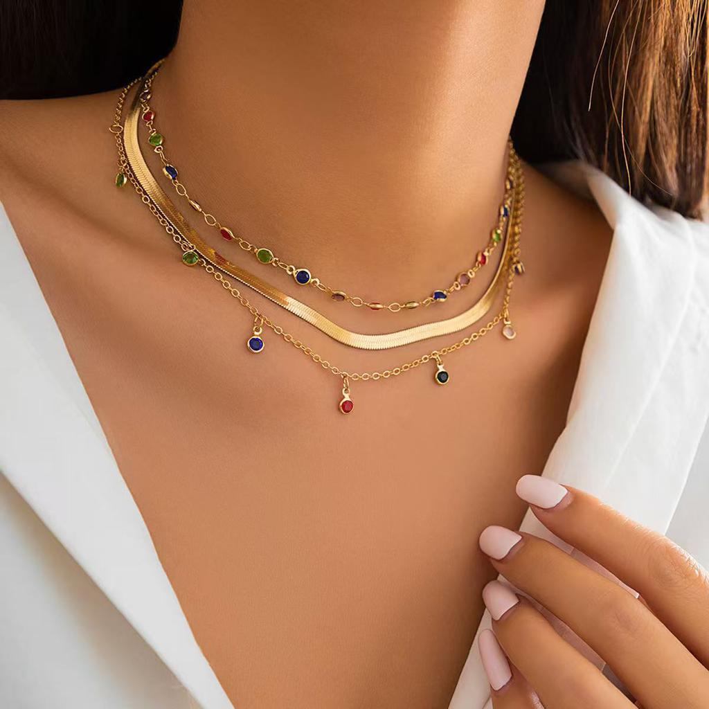 Flower Rhinestone Butterfly Necklace Pendant Snake Bone Chain Colorful Zircon Trend Creative Multi Layer Necklace Women Jewelry