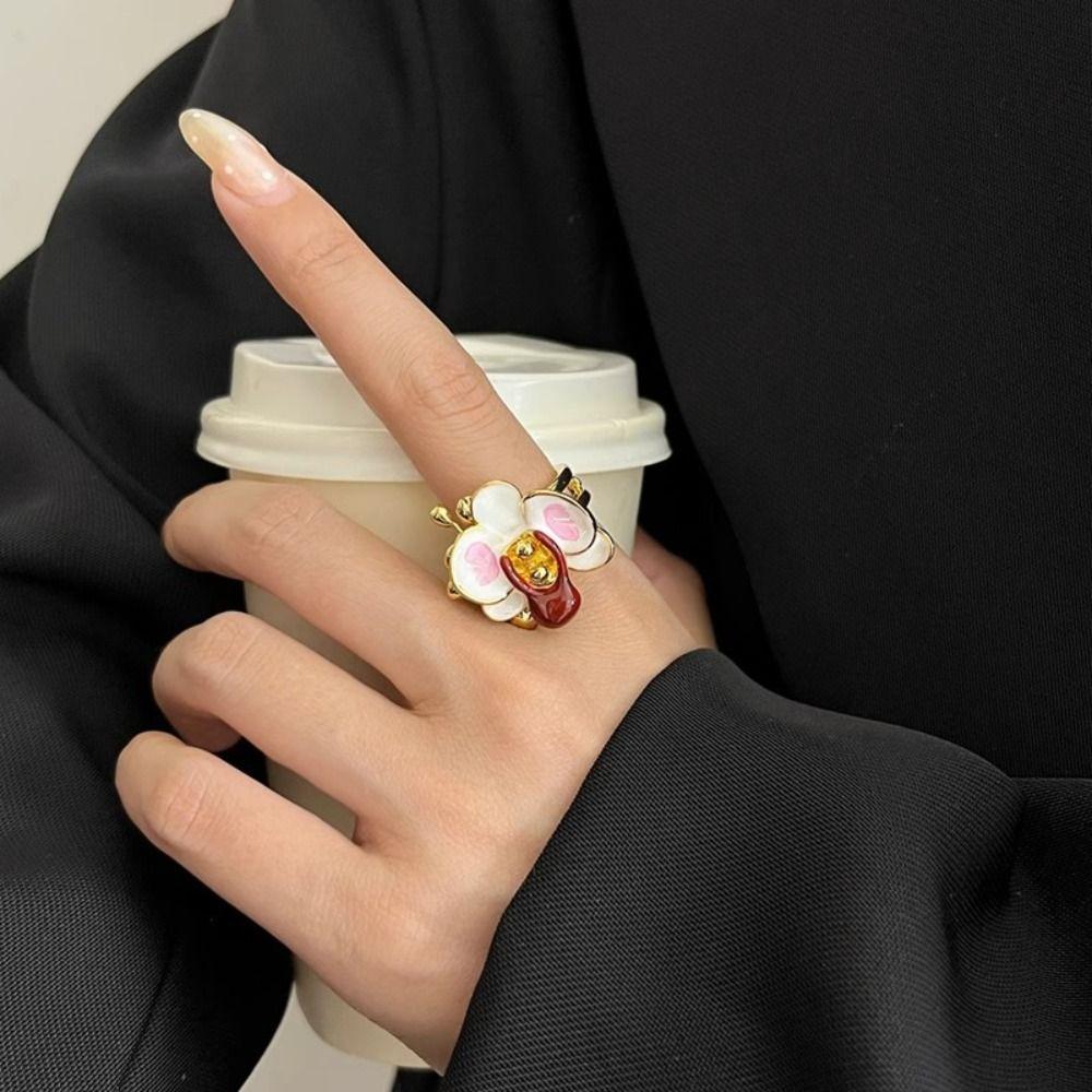 

White Iris Flower Enamel Finger Ring Sweet French Irregular Ring Drip Oil Flower Ring Gift Style3