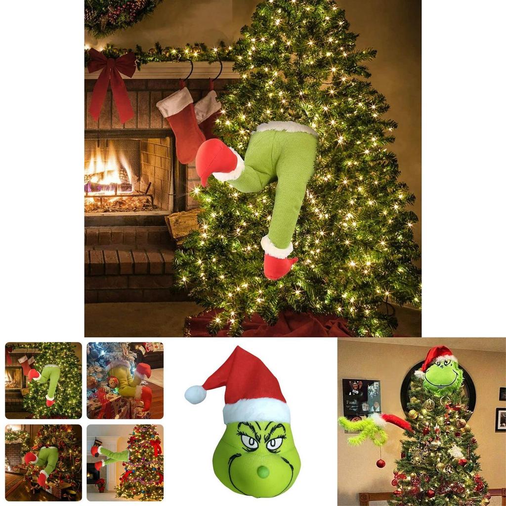 Adorable Plush Green Grinch Leg And Head Ornaments For Christmas Tree Decorations