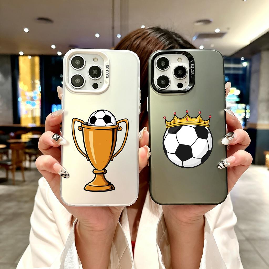 Farbige Handyhülle Für iPhone 17 16E 16 11 15 14 Pro MAX 12 13 MINI 7 8 Plus XR SE Versilberte IMD Hülle Fußball Liebe Champion