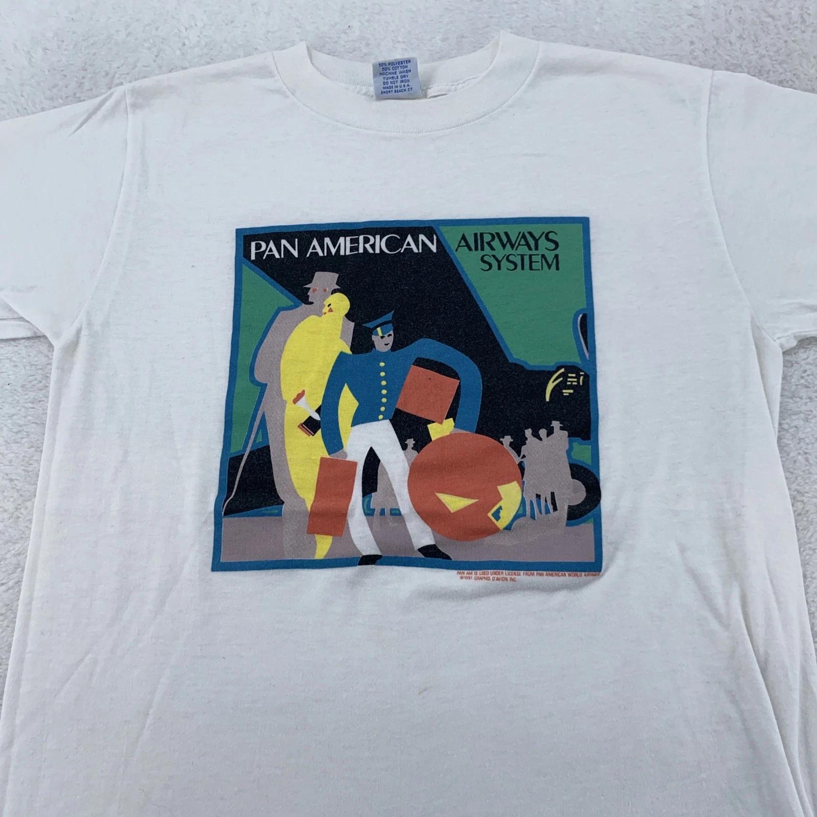 Vintage Pan American Airways Systems Shirt Mens XS Airplane Pan Am Travel 90s XL