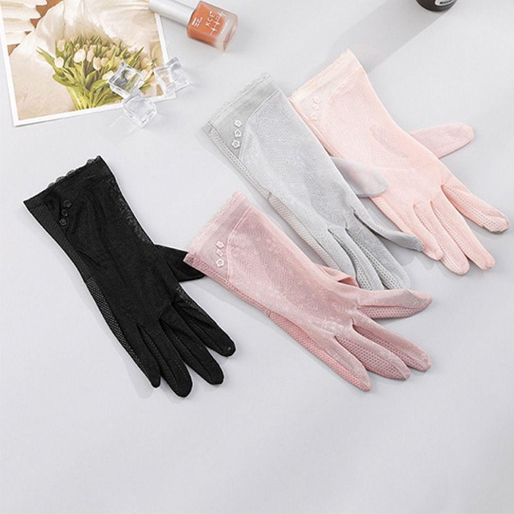 Fashion Lace Sunscreen Gloves Anti-Slip Thin Ice Silk Gloves Skirt Edge Sun Protection Anti-UV Gloves for Women Female Lady