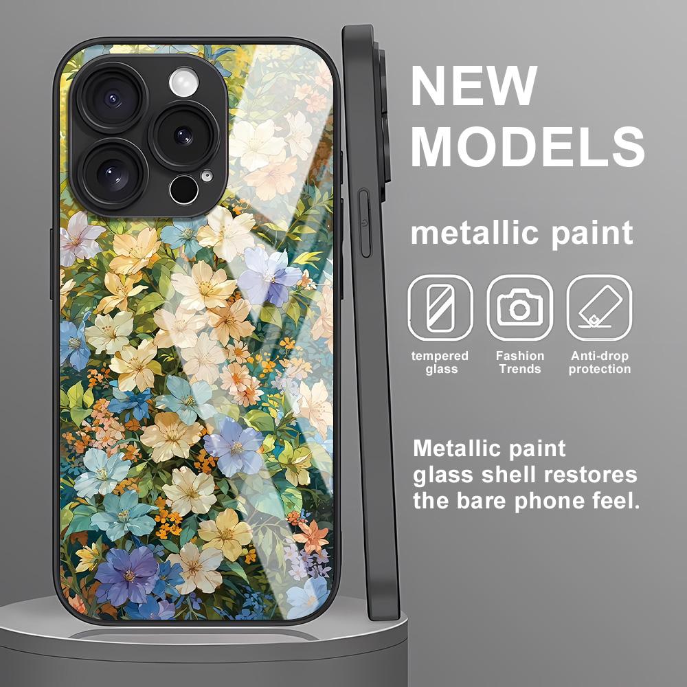 Flower Leaf Phone Case For iPhone 17 Pro Case iPhone 14 13 11 15 12 16 Pro Max 17 Air 16E SE 7 8 Plus XR Tempered Glass Cover