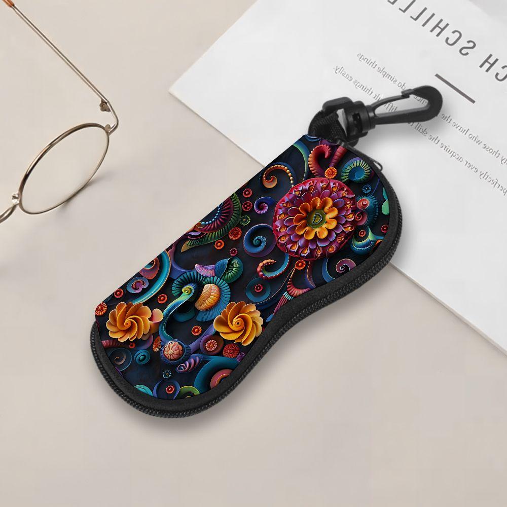 2D-Colorful Floral Mandala Art Glasses Case, Protective Sunglasses Case with Zipper, Durable Eyewear Holder Pouch, Lightweight Travel Accessories for