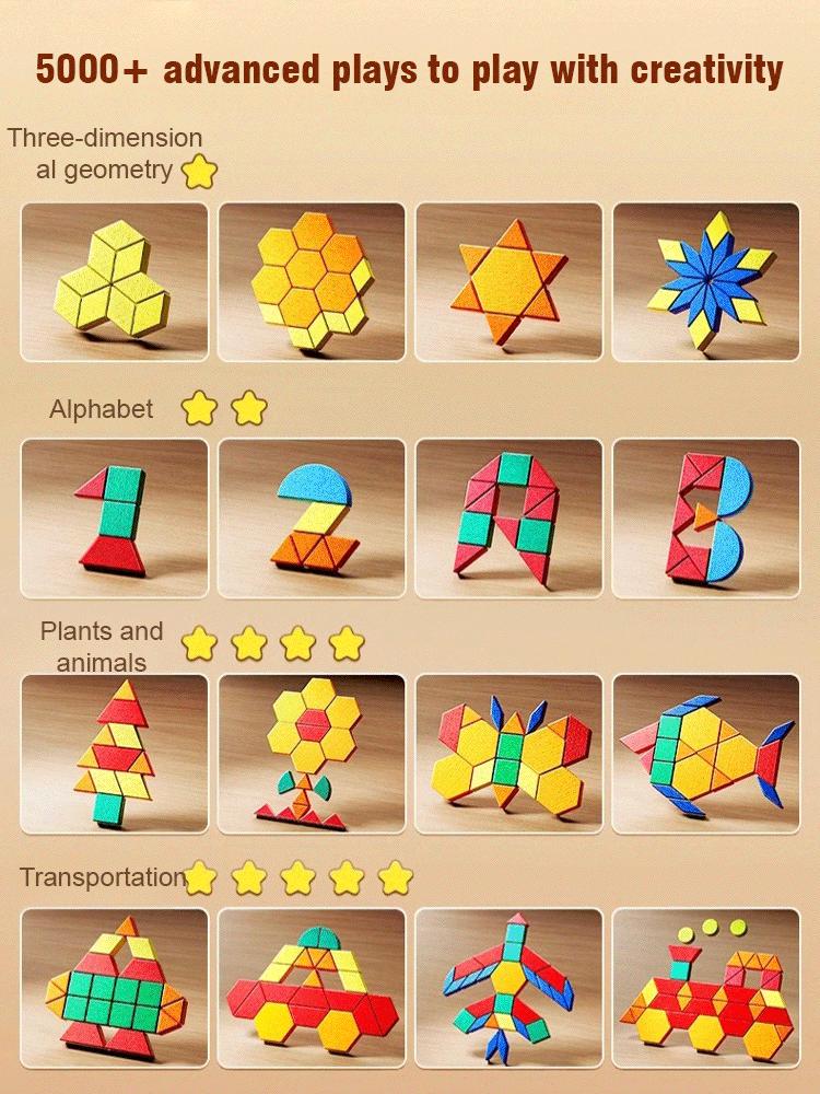 Magnetic Building Blocks Wooden Geometric Puzzle Exercise for Brain Intelligence Development Geometric Thinking Training for 2-8