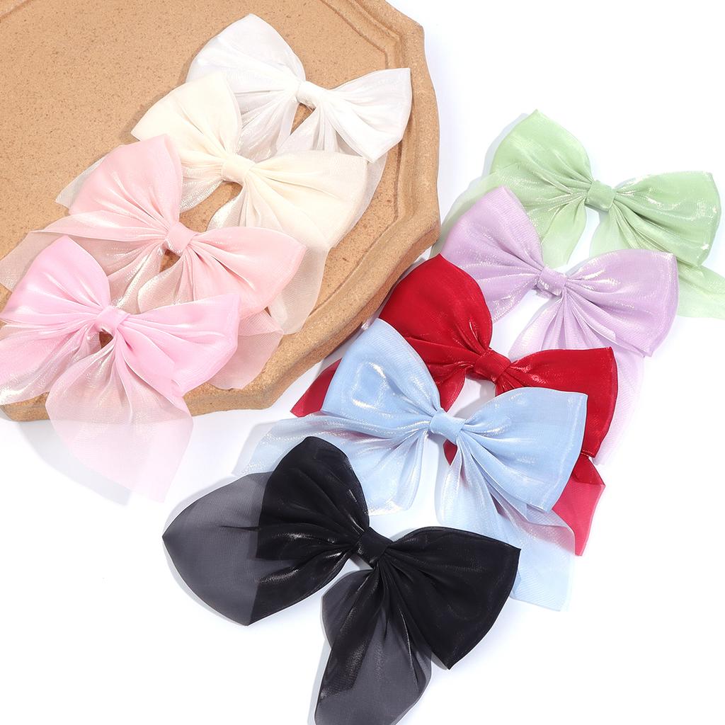 4Pcs Solid Color Chiffon Bow 12x11cm Cute Handmade Ribbon Bowknot for DIY Hairpins Hair Accessories Crafts Clothing Decoration