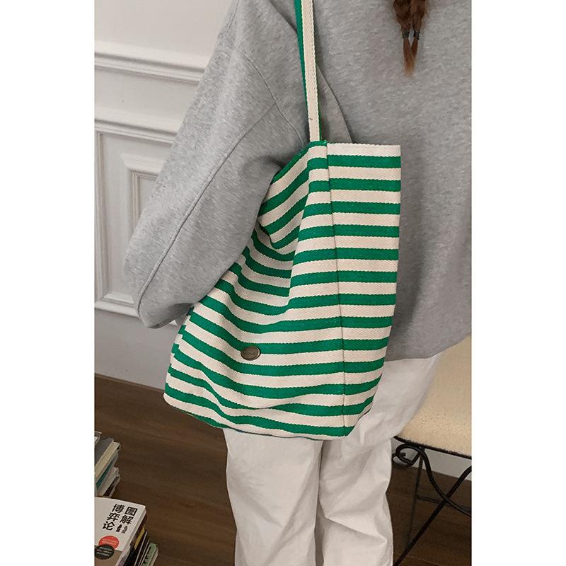 

Casual canvas bag Korean lazy style underarm bag 2025 new large-capacity striped shoulder bag student class bag зелёный