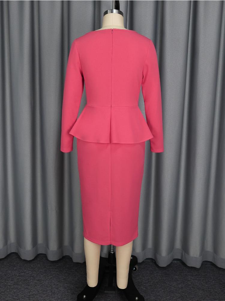 Rochii Elegante de Biserică pentru Femei Mânecă Lungă Guler Asimetric Peplum Floare 3D Midi Petrecere Birou Doamne Afaceri Muncă Petrecere Zi de Naștere Toamnă