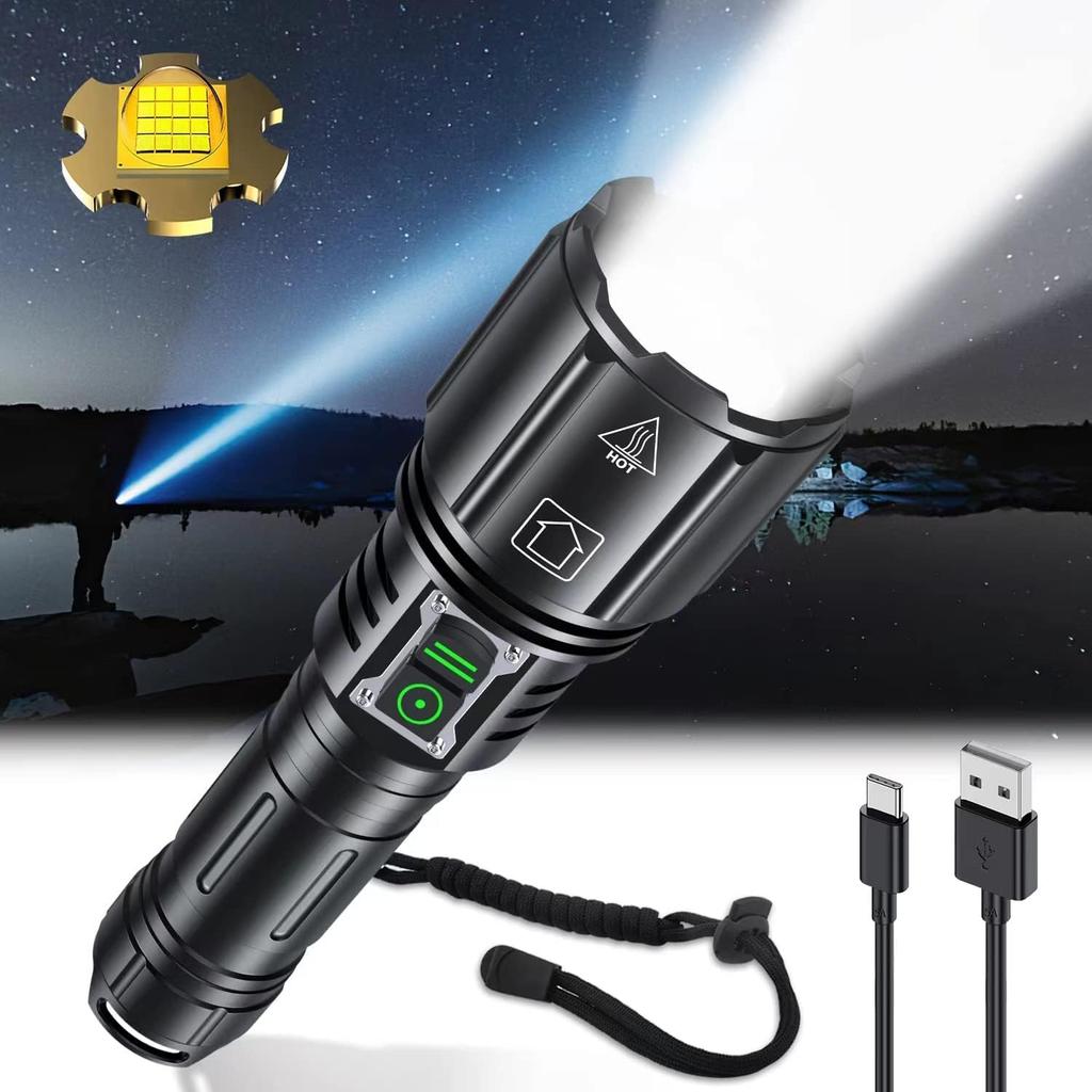 Super Bright Rechargeable Flashlight 1200000 High Lumens,Led Powerful Flashlights with 6 Modes,High Powered Flashlight with IP67 Waterproof,Tactical