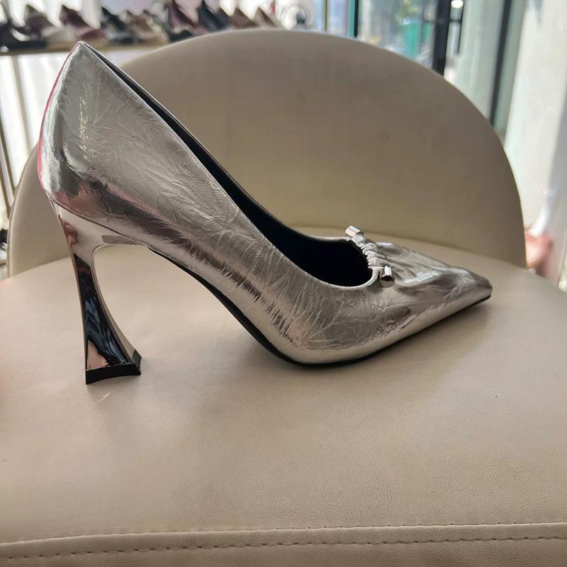 Móda 2025 Dámské Nové v Sexy Lodičky se špičatou špičkou Smíšené barvy Stříbrná Kůže Nazouvací Vysoké podpatky Luxusní Značkové Párty Kancelářské Boty