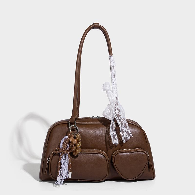 Niche Retro Bowling Bag Women's Bag 2025 New Large Capacity Shoulder Underarm Bag Versatile Commuter Tote Bag