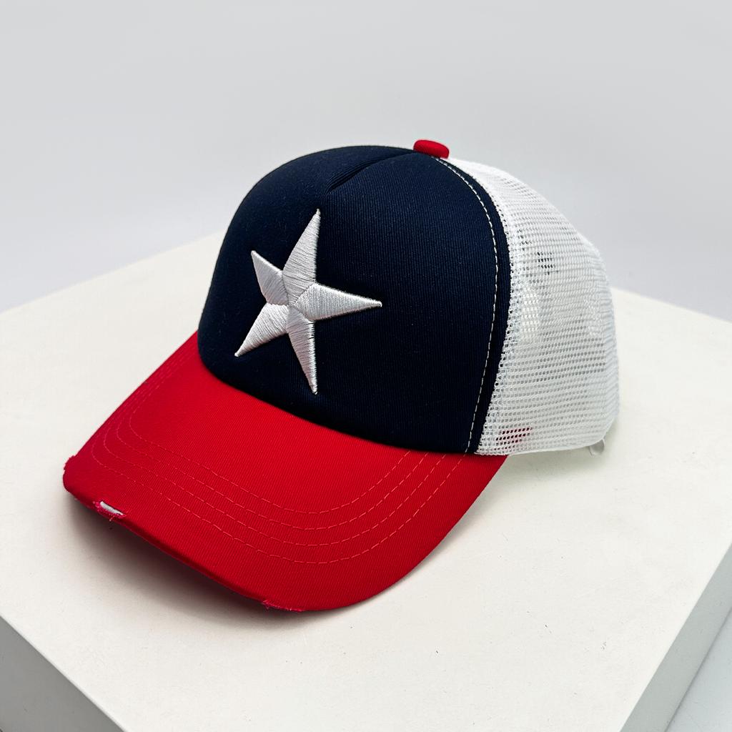 Broken Embroidered Five-pointed Star Baseball Hats Color Block New Unisex Sunshade Personal Trucker Caps Versatile Fashion Ins