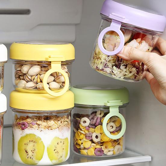 Tragbares Overnight Oats Glas mit integriertem Löffel & Deckel, Auslaufsichere Kunststoff-Frühstückstasse für Salat, Joghurt, Obst, BPA-freier transparenter Behälter
