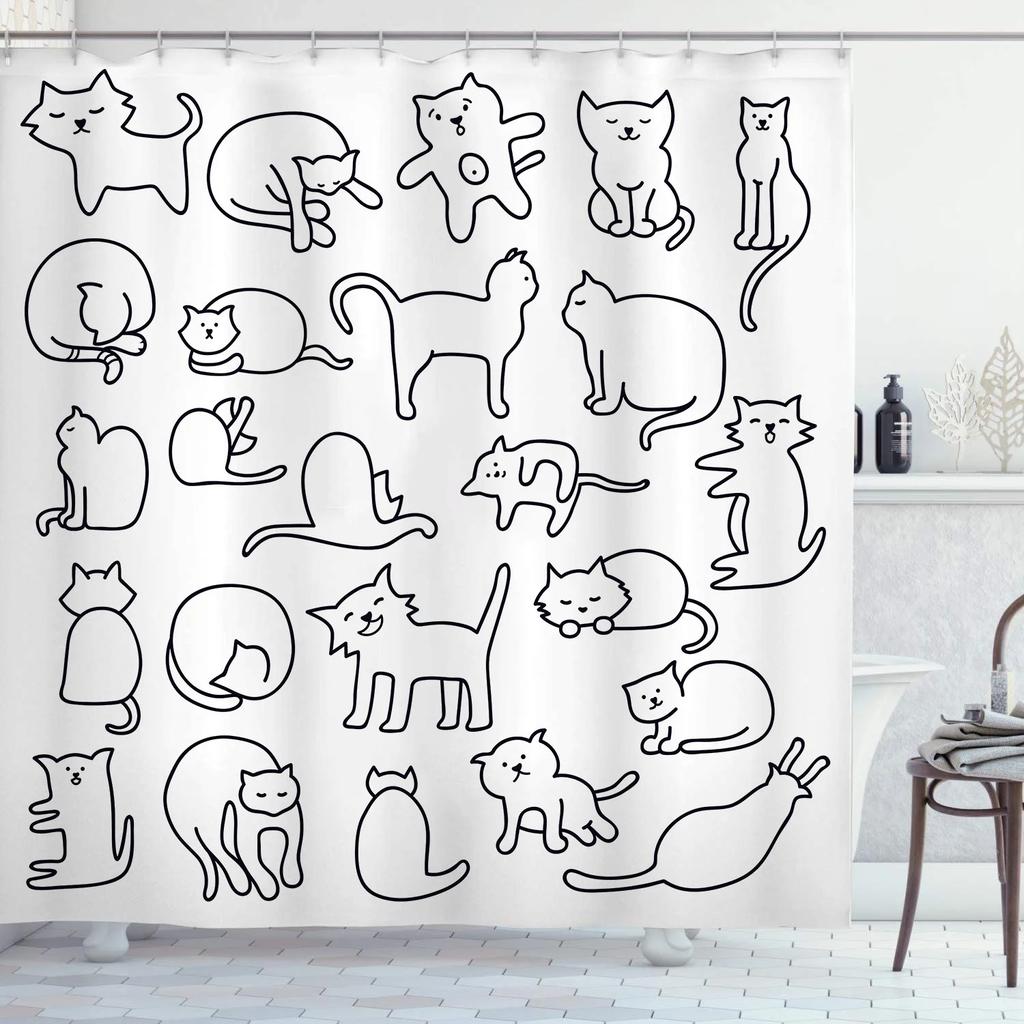 Cute Cat Pattern Shower Curtain - Fun Cartoon Design for Playful Bathroom Décor, Waterproof, Easy Care & Soft Fabric
