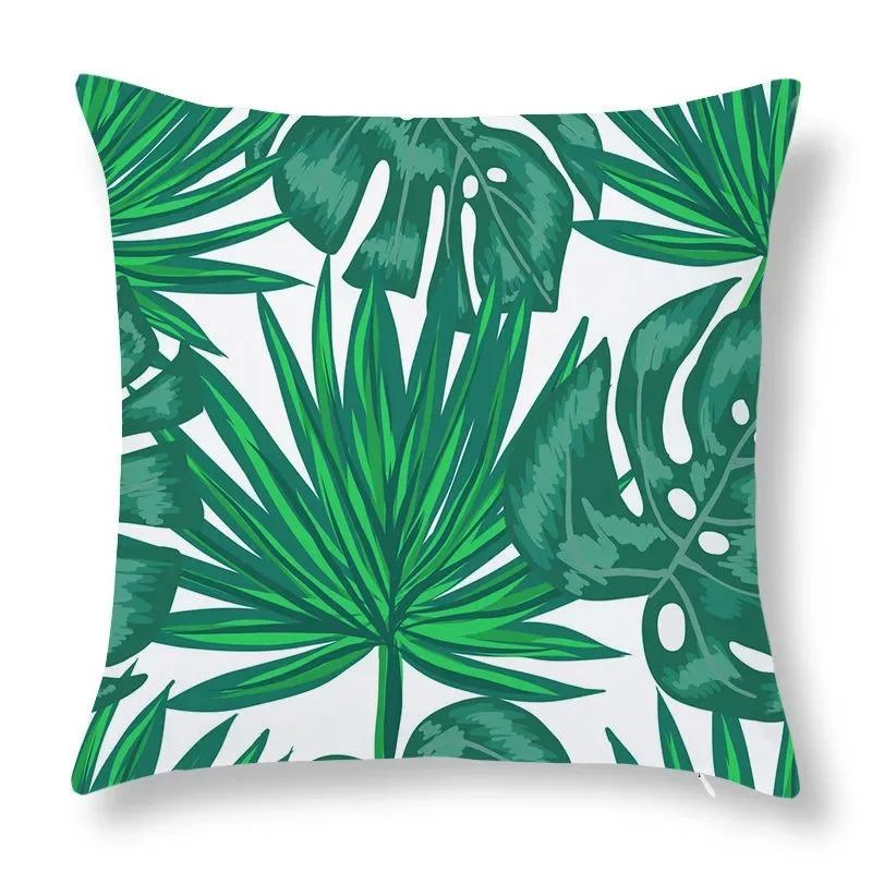 Green Leaf Print Decorative Pillowcase Car Sofa Square Cushion Pillowcase