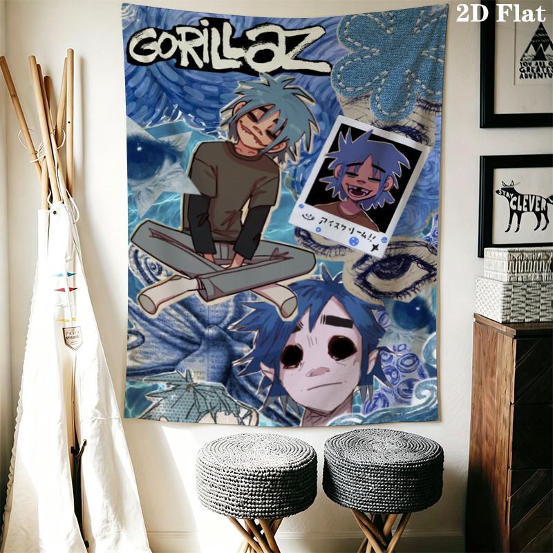 Gorillaz Wall Tapestry Aesthetic Wall Hanging Printed Fabric Blanket Decorative Tapestries for Bedroom Living Room Home Decor