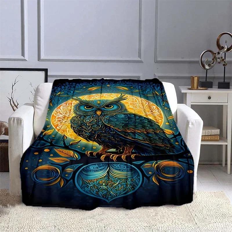 Owl Pattern Throw Blanket Warm Soft Fluffy for Kids  Adults Ideal for Sofa Bed Outdoor Travel Camping Cartoon Design  Sizes Avai