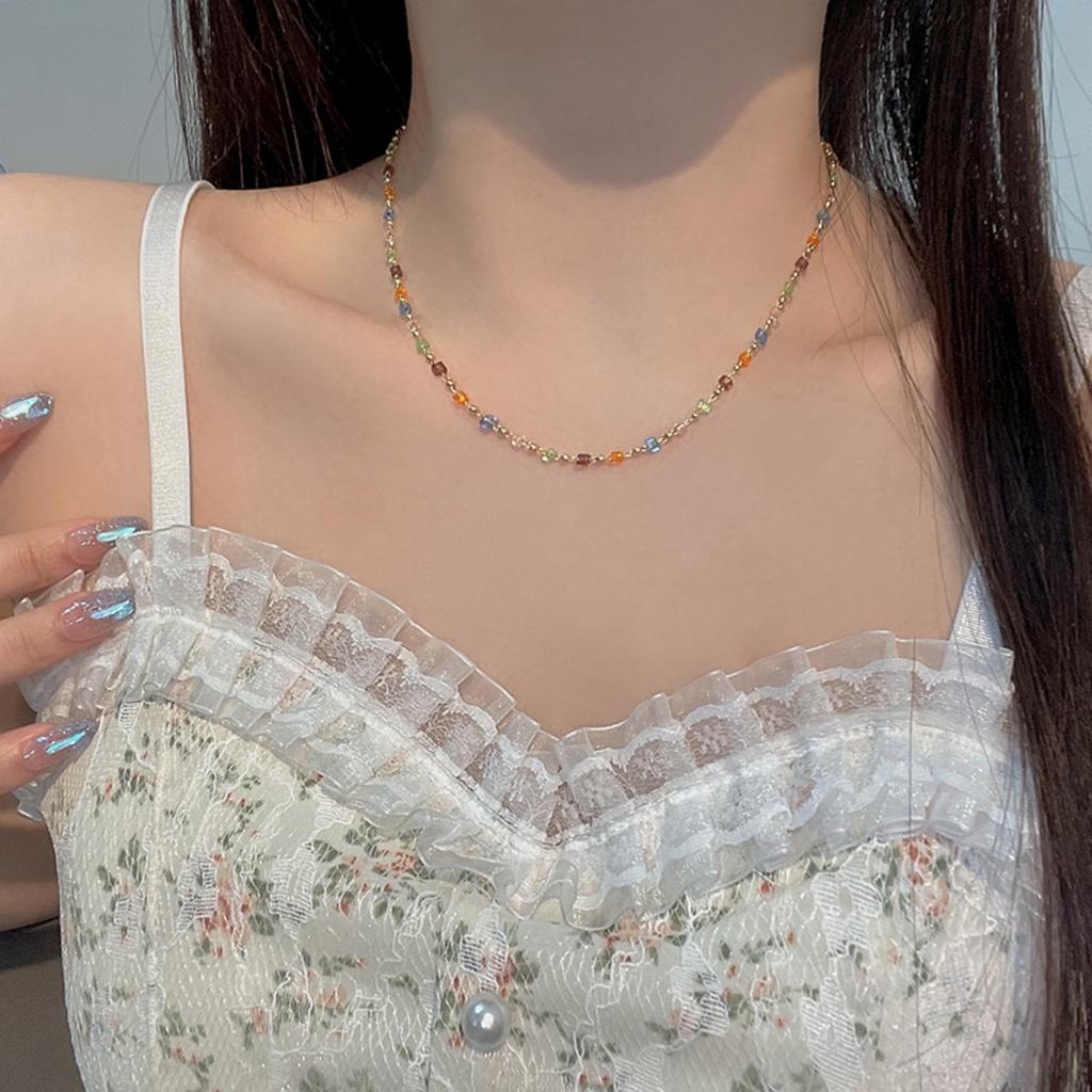 Kleines frisches einfaches Halskettchen für Damen Handgefertigt Perlen Zirkon Schlüsselbein Kette Süß Romantische Halskette Trendige Sommer Körperkette