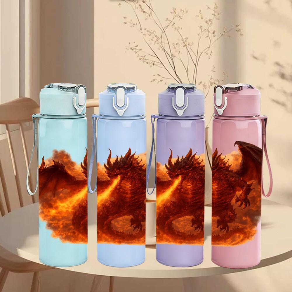 1PC Fire Winged Phoenix Bird Flame Print 750ml Color Plastic Sports Water Bottle Leakproof Flip Straw Lid Suitable for Sports Office Home Use