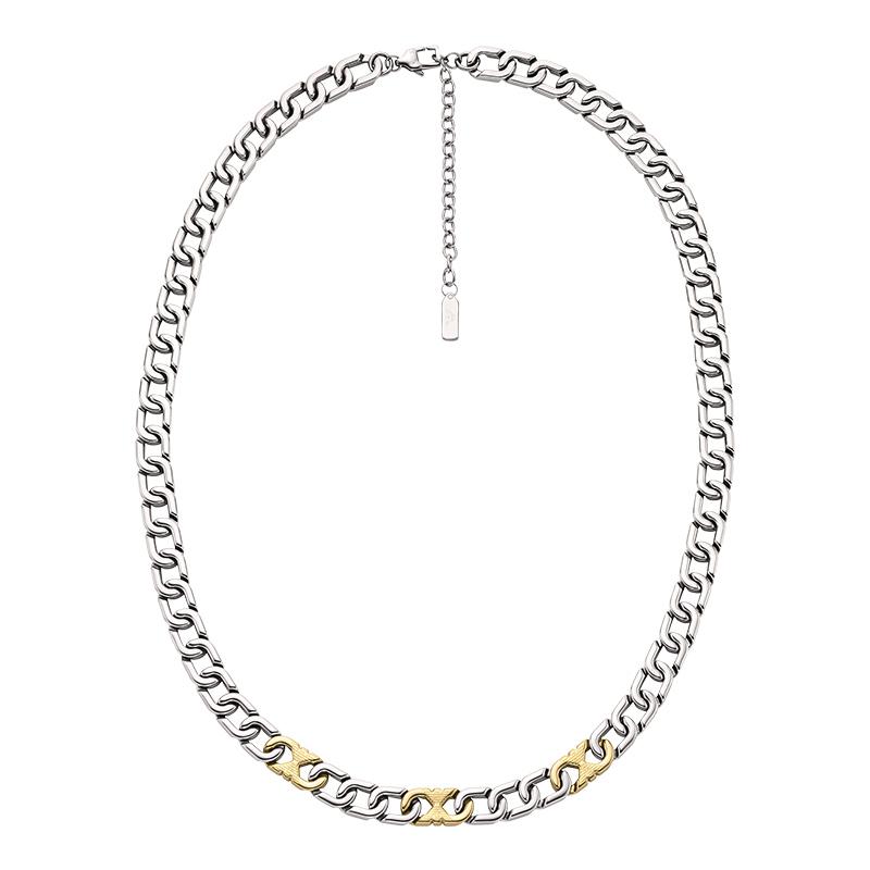 Emporio Armani  Casual Simple Design Stainless Steel Necklace Men s Gold/Silver Gold/Silver F Basic Packaging-Brand Original Box серебряный