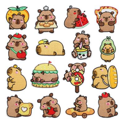 18Pcs Cartoon Capybara Embroidered Patches Repair Stickers Cute Cartoon DIY Iron-On Appliques for Jeans Jackets Hats Bags