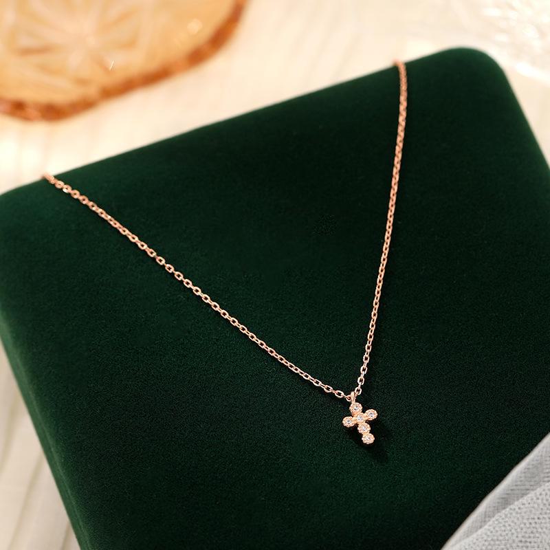Korean Style 925 Sterling Silver Zircon Cross Necklace
