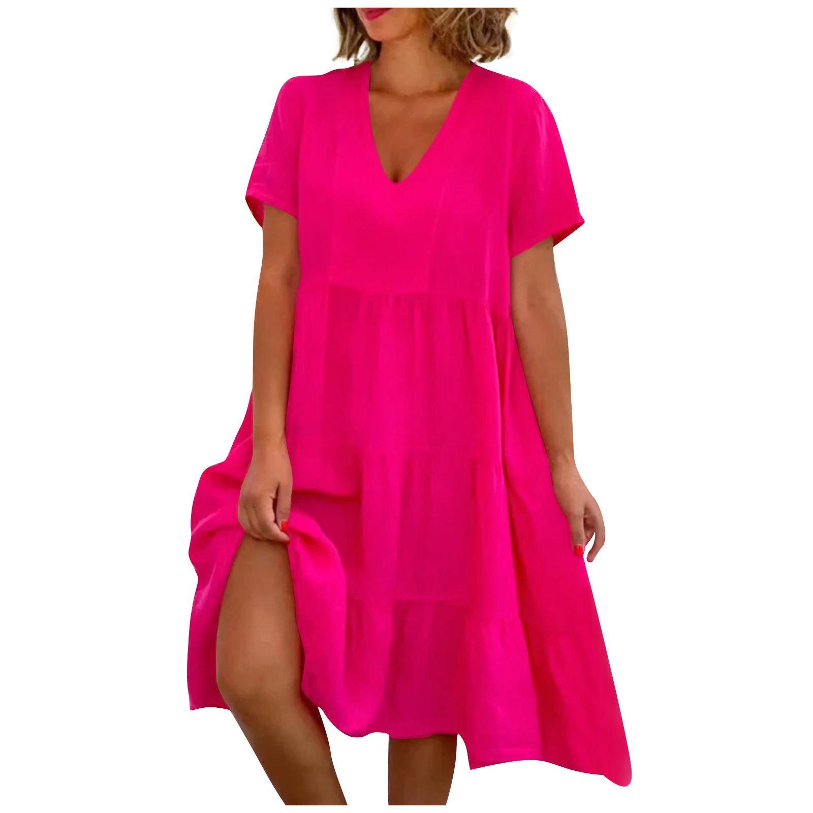 Fashion Women s Summer V Neck Casual Fashion Color Pullover Dress XXXL