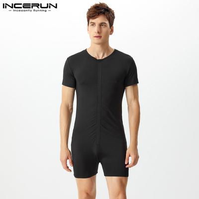 Pijamas de verano para hombre, de manga corta y con cremallera frontal, para dormir y estar en casa