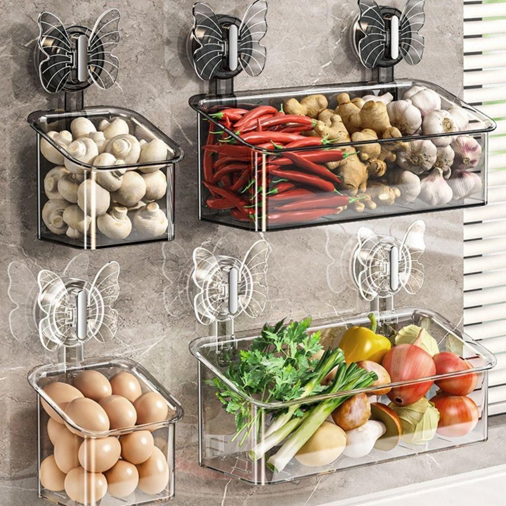 

Strong Suction Kitchen Wall Hanging Basket Transparent Kitchen Garlic Holder Cosmetics Clear S