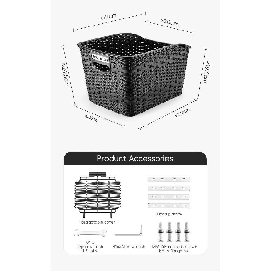 ROCKBROS Rear Bike Basket Large Capacity With Telescopic Cover Pets Bicycle Basket Fits for Most Rear Bike Rack Anti-squeeze