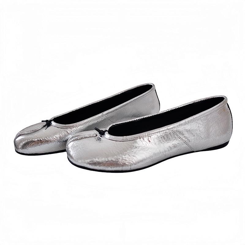 Women's Sheepskin Leather Split-Toe Slip-On Chunky Heel Ballet Flats