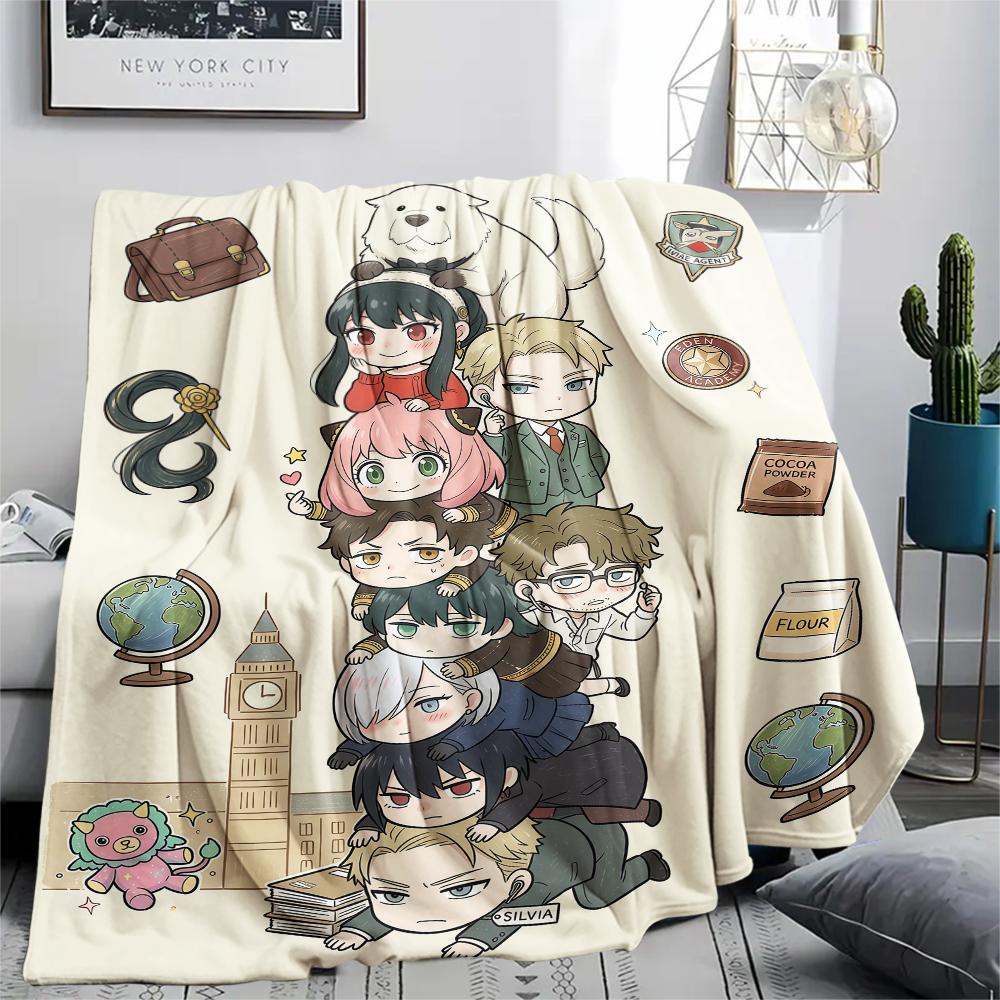 Spy x Family Chibi Character Art Set Flannel Blanket, Birthday & Holiday Gift, Soft Warm Throw for Home Decor.chl