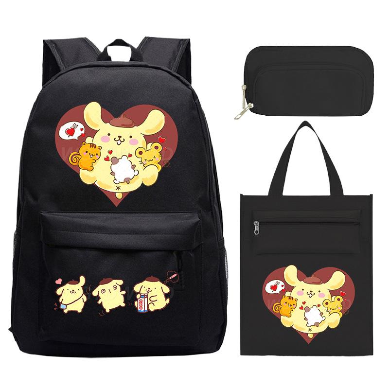 Pudding Dog Cartoon Children'S Schoolbag Three-Piece Set For Primary And Secondary School Students Versatile Backpack Tutoring Bag Pencil Case