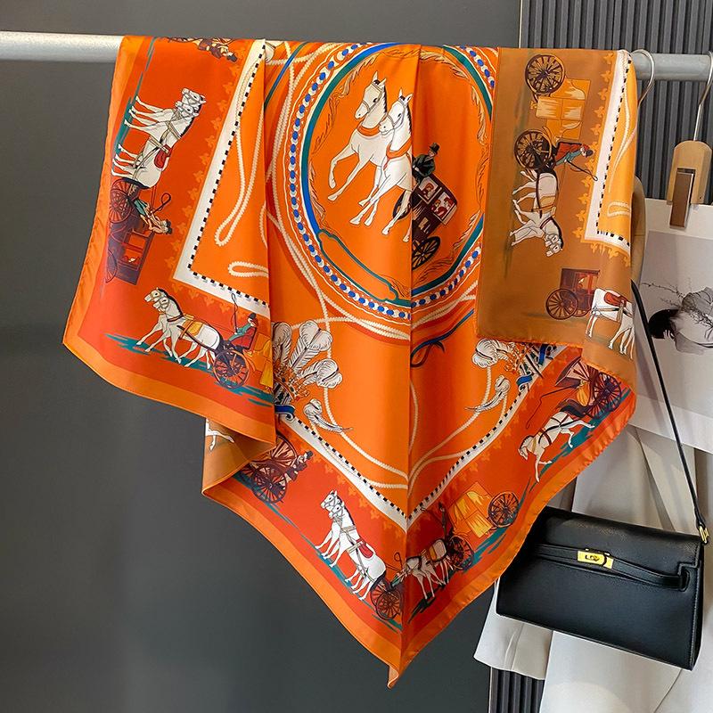 90×90Cm Retro Double-Sided Printed Scarf Neck Scarf High-End Fashion Age-Reducing Silk Scarf Fashionable Scarf With Shawl