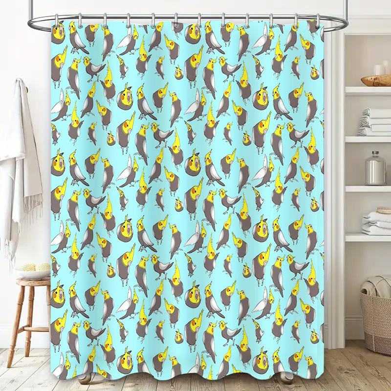 Bathroom Shower Curtain Bird Parrot Pattern Teal Blue Washroom Decor Home Decor Waterproof Fabric Shower Liner