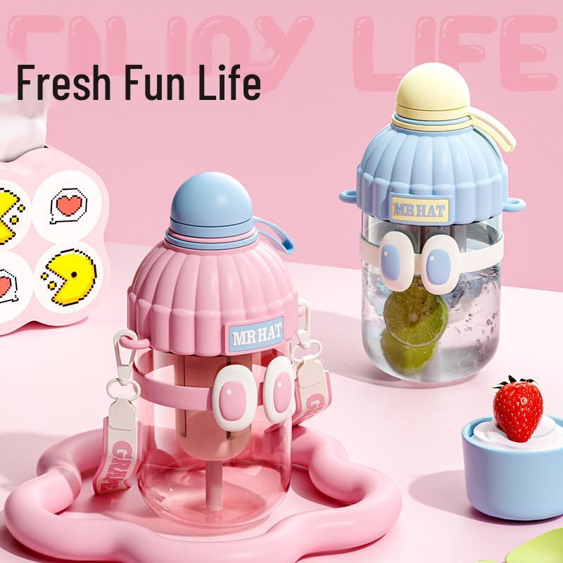

New Hot-Selling Cartoon Straw Plastic Water Cup for Kids - Cute & Portable Cup + Straw Brush + Cup Brush рожевий