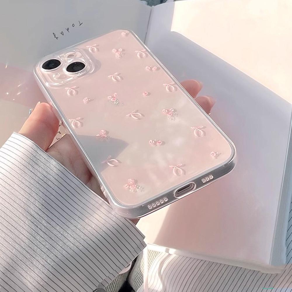 Phone Case For Realme 12 Pro Plus C67 4G C53 C55 C11 C12 C15 C21Y 5 6 7 8 9 10 Cover Flower Pink Bowknot Fashion Silicone Funda