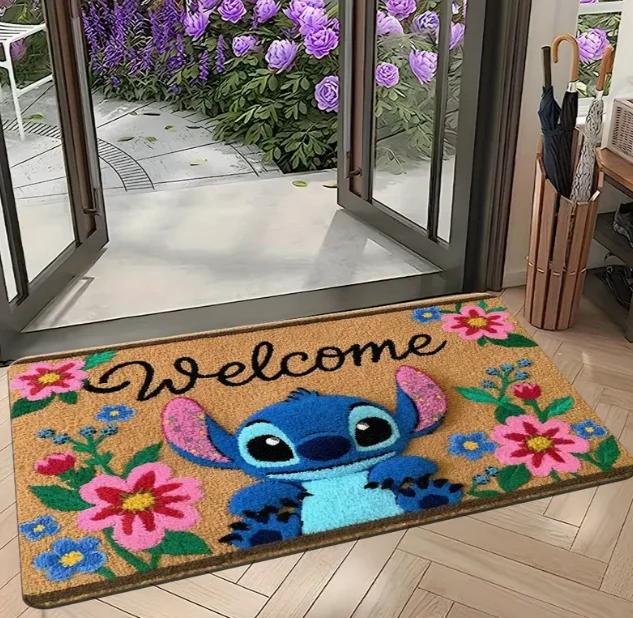 1 szt. Stitch The Movie Mata powitalna na drzwi Antypoślizgowa Żywy kwiatowy wzór Można prać w pralce Łatwa do czyszczenia Dekoracja domu Dywan dla dzieci
