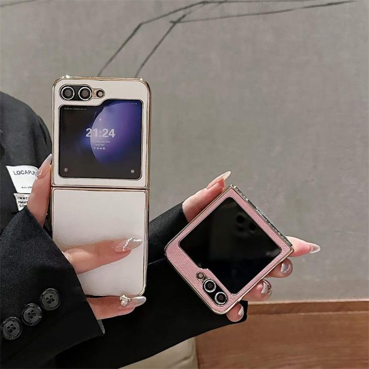 Applicable To Samsung ZFlip5 Mobile Phone Case, Lychee Pattern Electroplating Zflip3/4 Folding Protective Case p50pocketS