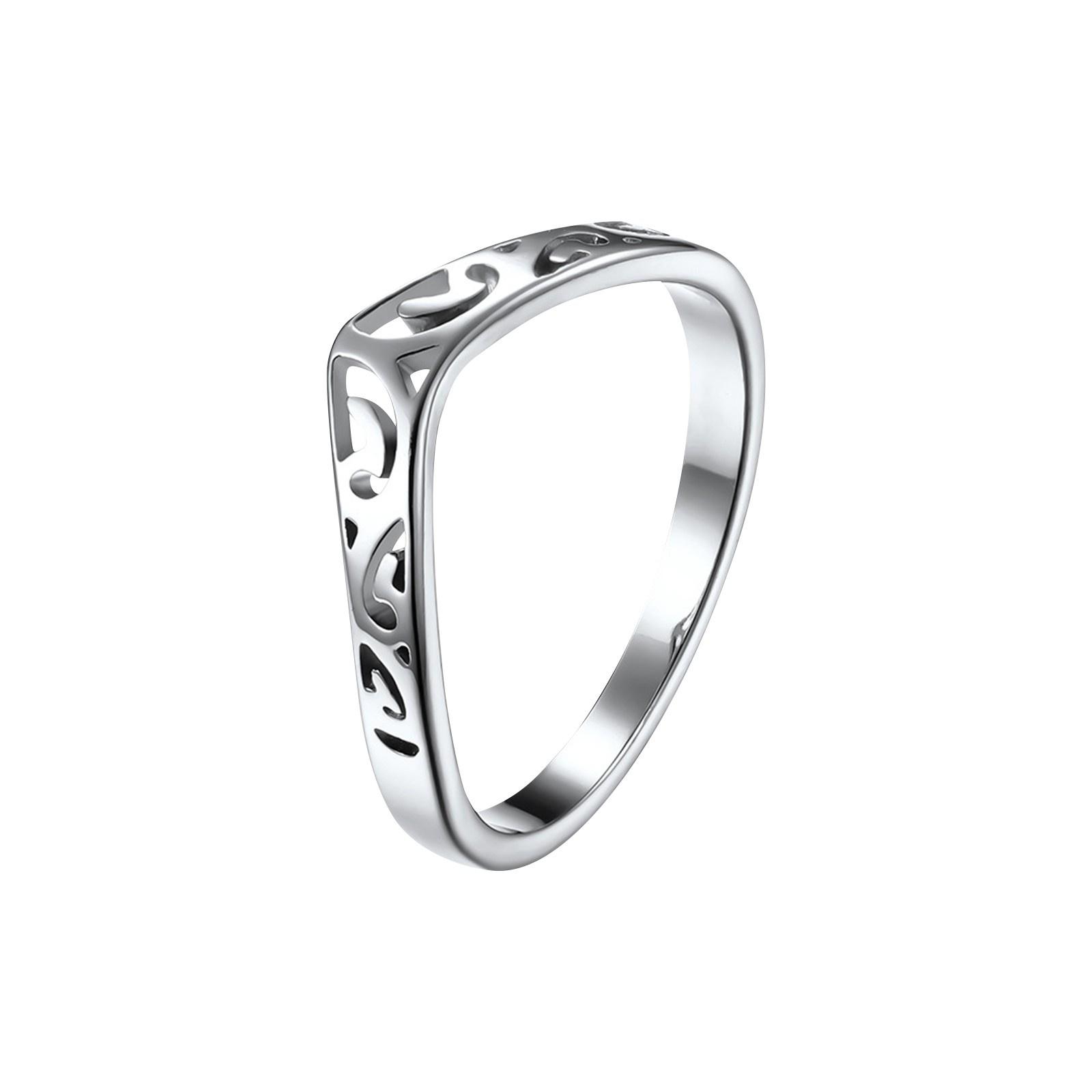 Ladies  Heart-shaped Hollow Titanium Steel Ring 10