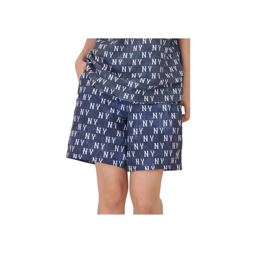 MLB New York Yankees All Over Logo Mid Rise Denim Casual Shorts Unisex Shorts Navy-Blue 3ASMM0243-50NYS