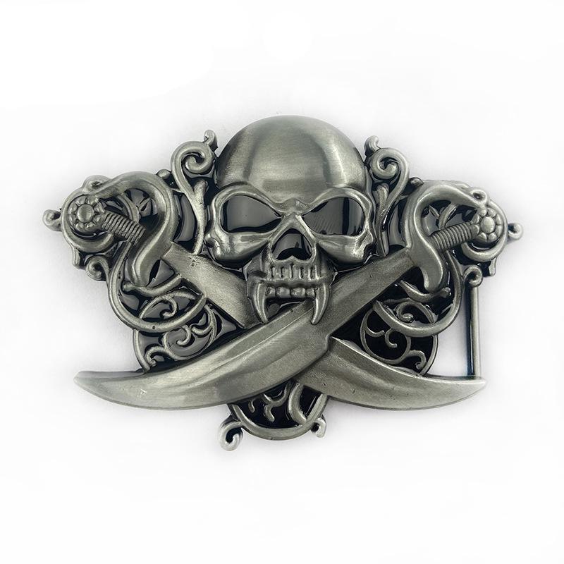 Men s Stylish Gold Skull Double Dagger 3D Retro Belt Buckle